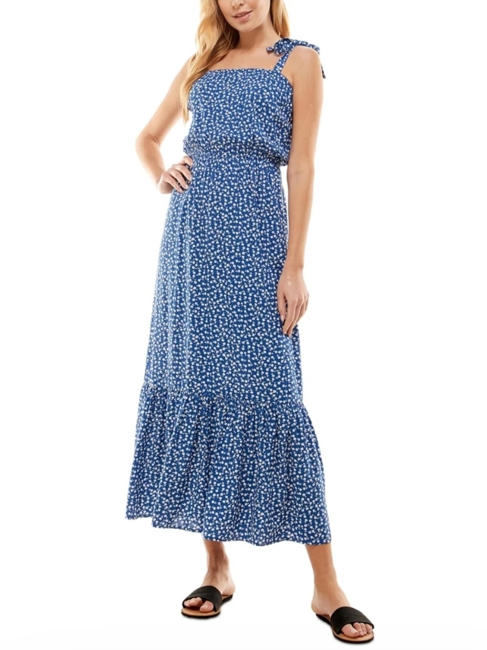 Kingston Grey. Floral Blue Tie-Strap Maxi Dress